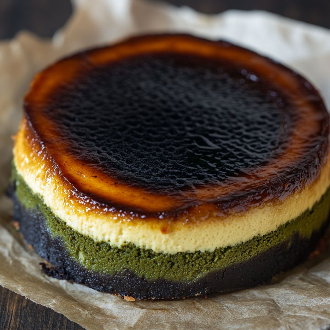 Cheesecake Basque Brûlé au Matcha : Un Dessert Crémeux et Caramélisé Image