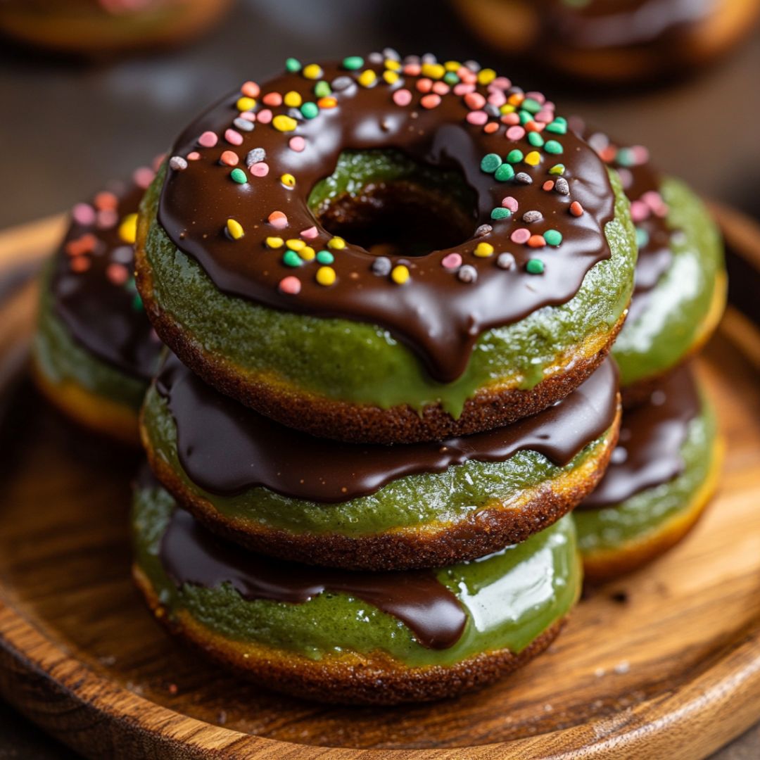 Donuts au Matcha avec Glaçage au Chocolat : Un Dessert Léger et Savoureux Image