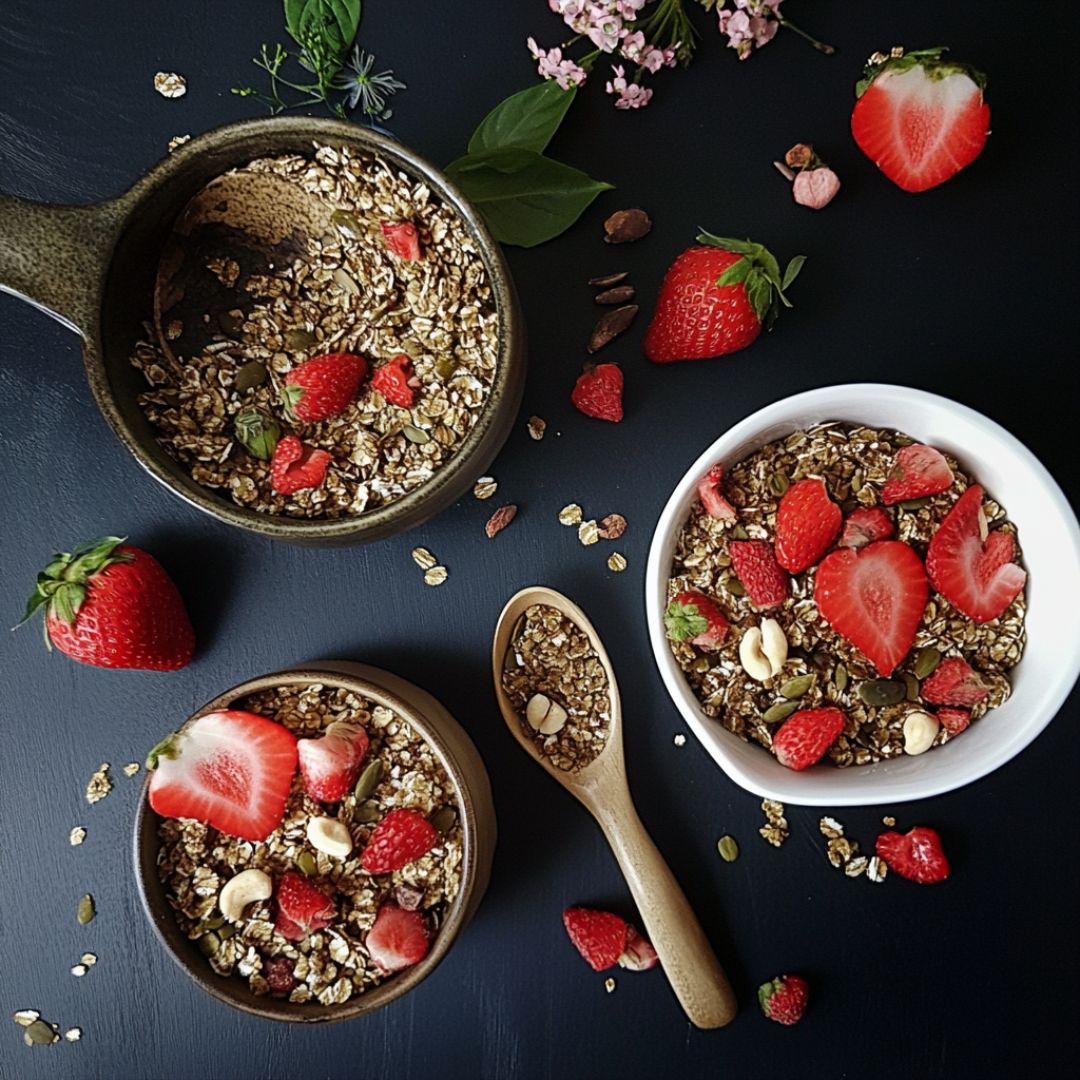 Granola Matcha, Baies de Goji et Fraises