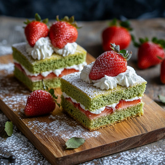 Sandwichs de Gâteau Chiffon au Matcha et Fraises