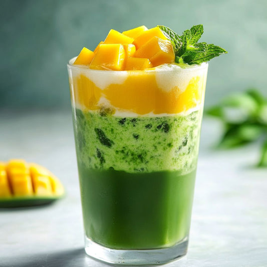 Matcha Latte à la Mangue : Un mélange tropical etéÉnergisant