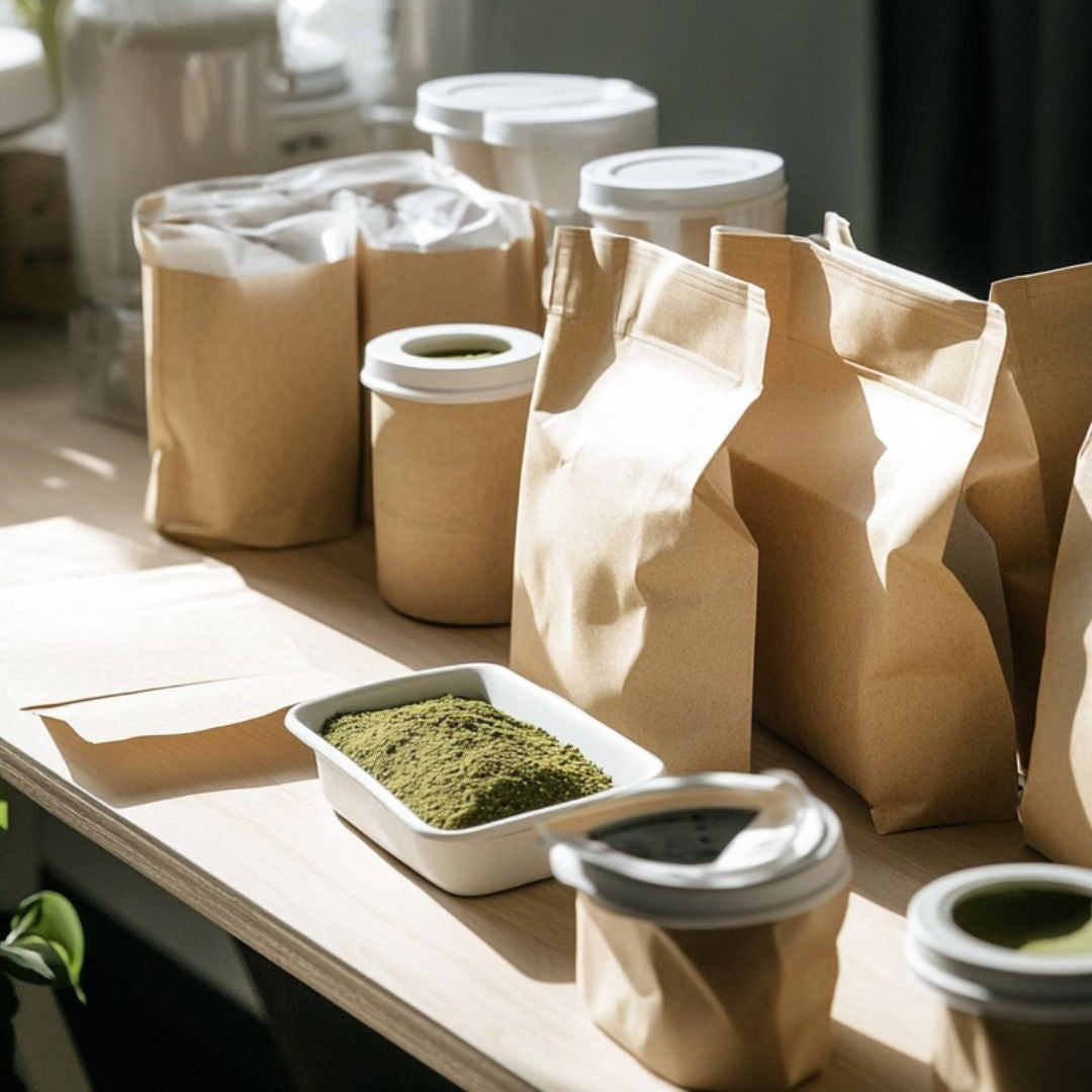 Bolsa de matcha de marca blanca con la etiqueta de un cliente profesional