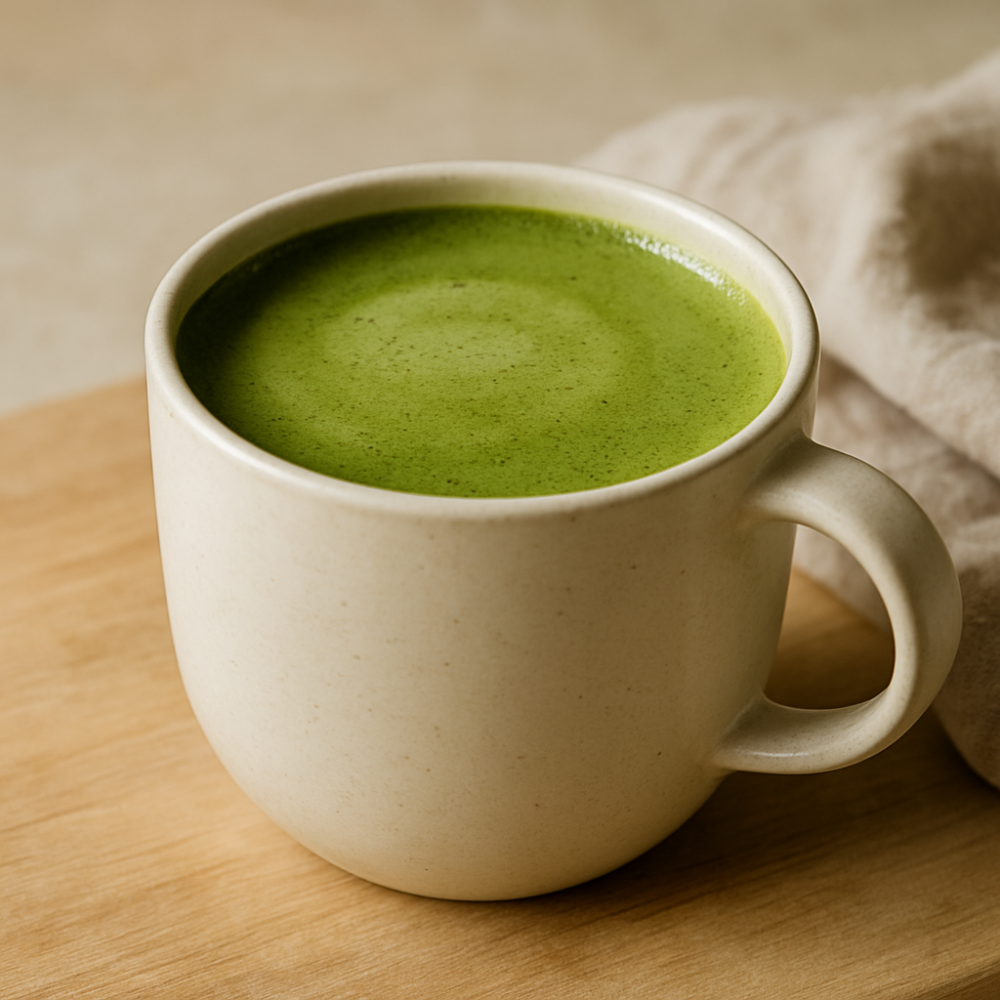 Tasse de matcha crémeux préparée avec le Pack Découverte